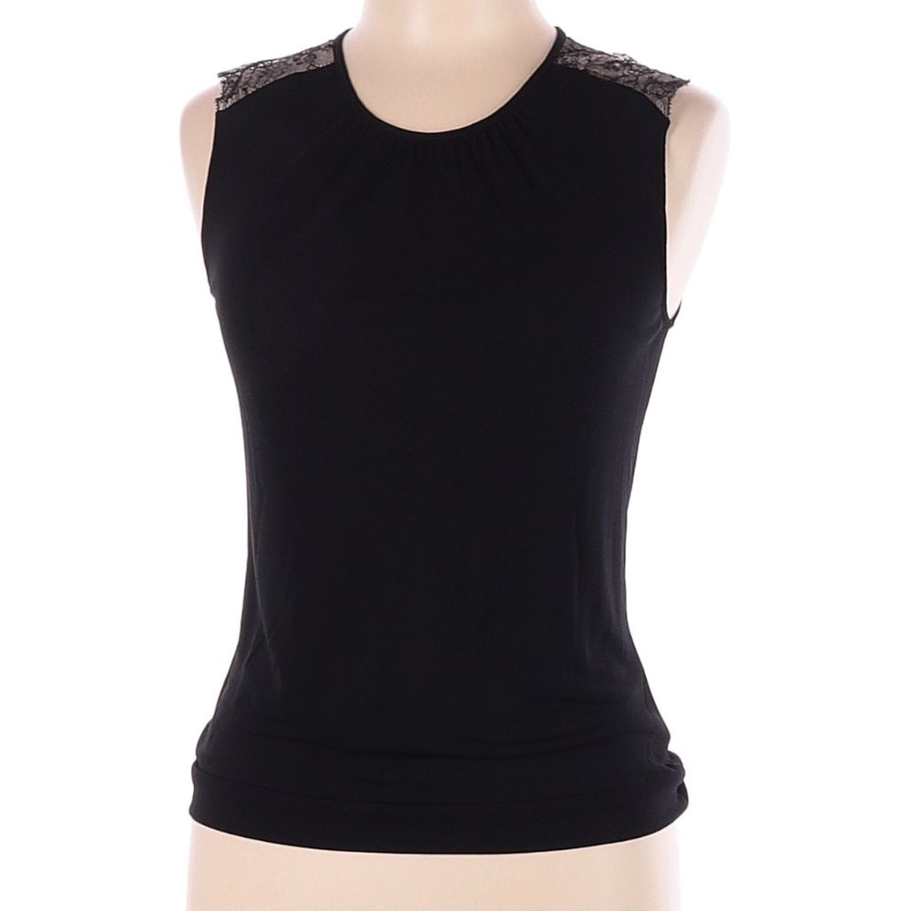 LIDA BADAY Black Sleeveless Lace-Shoulders Stretch Viscose Blend Top Size L